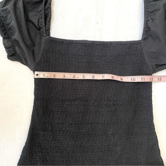 Maia Bergman Ada Smocked Black Puff Sleeve Drop Waist Mini Dress Size Small - Picture 12 of 12